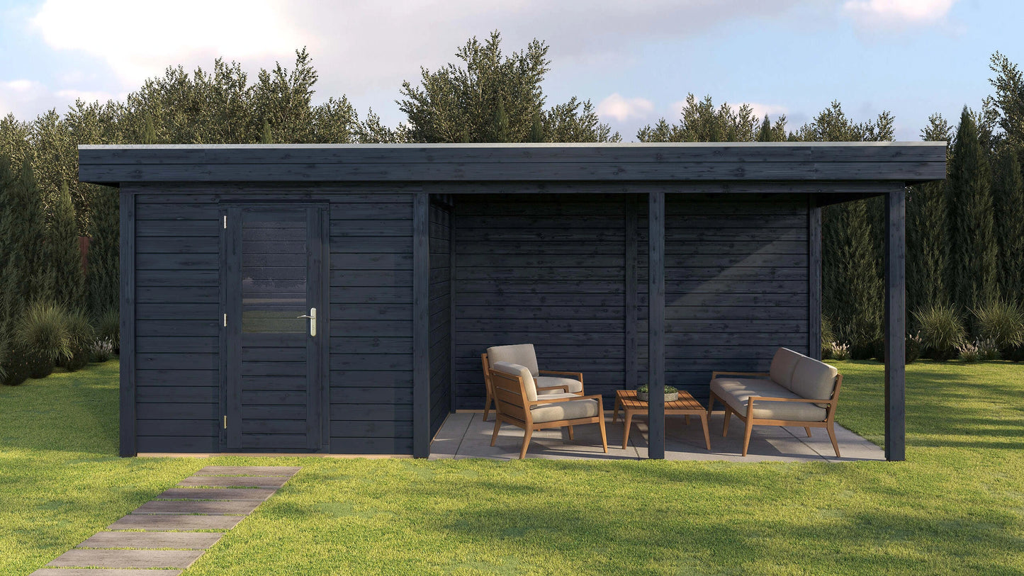 Lugarde Select Modern summerhouse 28mm with veranda Coventry 250x250cm + 400cm - Black Wood Oil