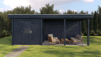 Lugarde Select Modern summerhouse 28mm with veranda Coventry 250x250cm + 400cm - Black Wood Oil