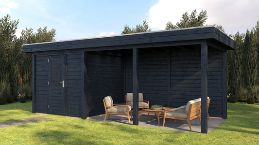 Lugarde Select Modern summerhouse 28mm with veranda Coventry 250x250cm + 400cm - Black Wood Oil