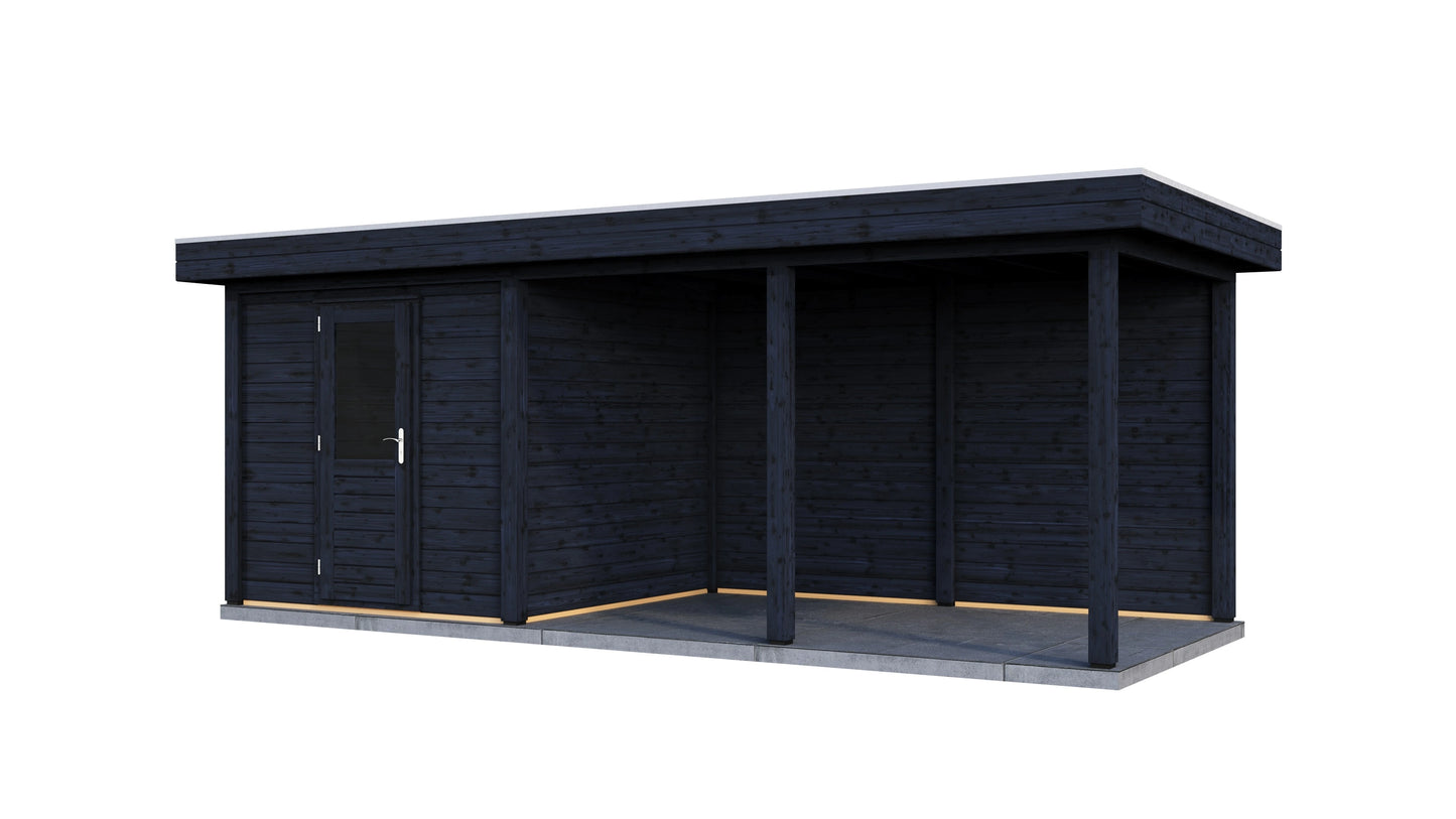 Lugarde Select Modern summerhouse 28mm with veranda Coventry 250x250cm + 400cm - Black Wood Oil