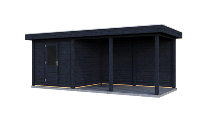 Lugarde Select Modern summerhouse 28mm with veranda Coventry 250x250cm + 400cm - Black Wood Oil