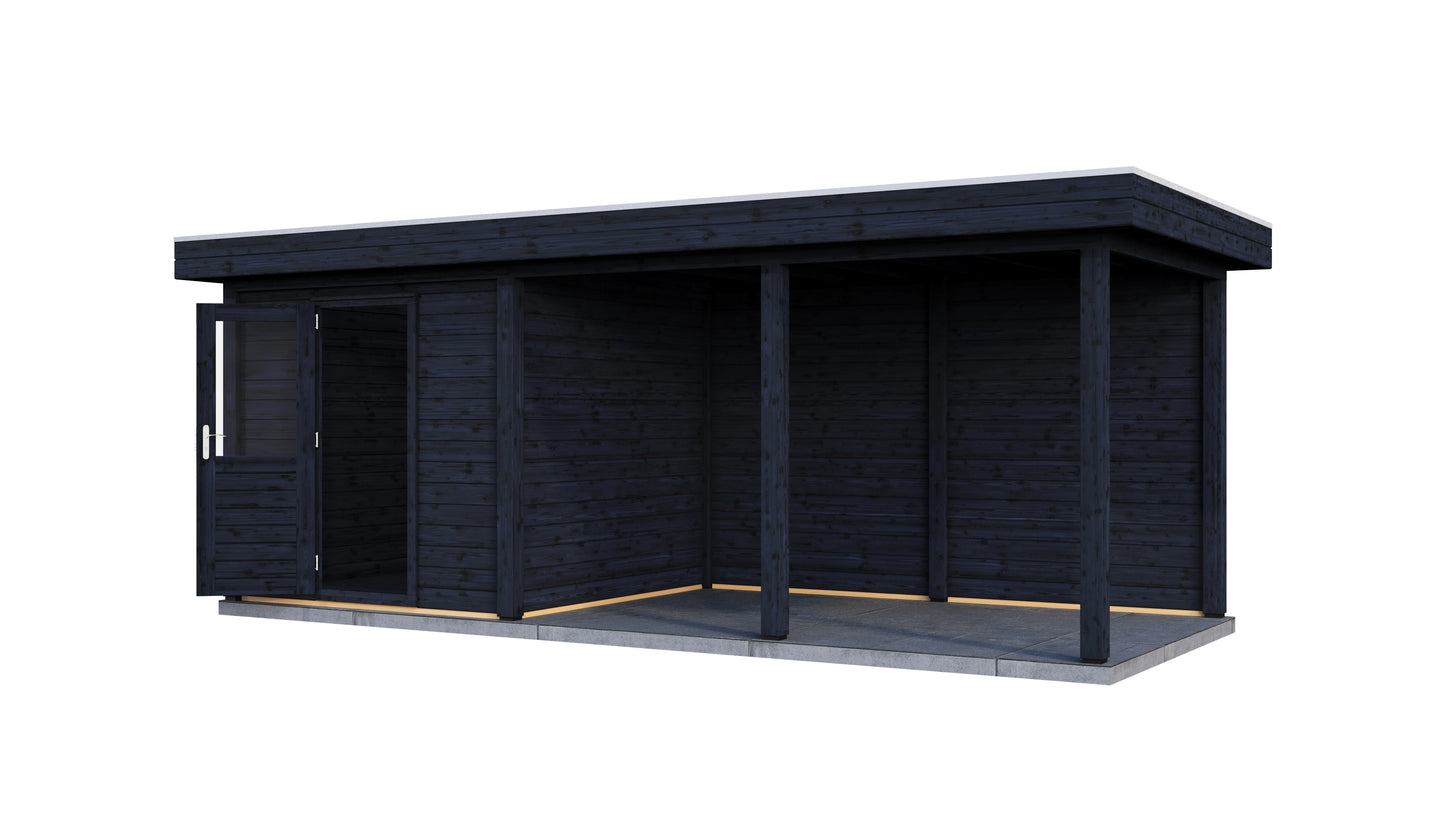 Lugarde Select Modern summerhouse 28mm with veranda Coventry 250x250cm + 400cm - Black Wood Oil