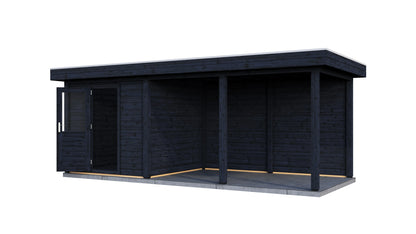 Lugarde Select Modern summerhouse 28mm with veranda Coventry 250x250cm + 400cm - Black Wood Oil