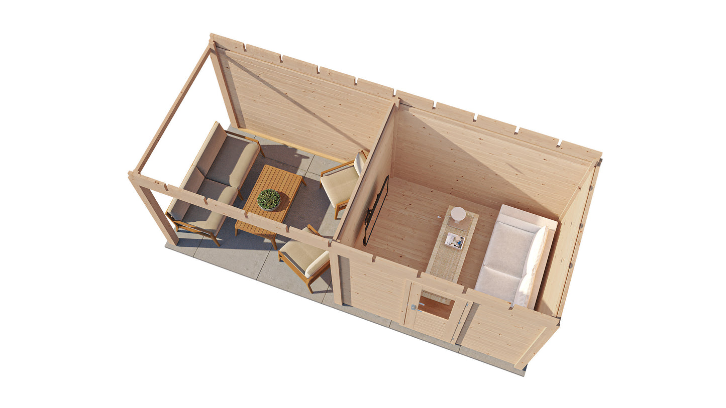Lugarde Select Modern summerhouse 28mm with veranda Gloucester 300x250cm + 300cm - Untreated