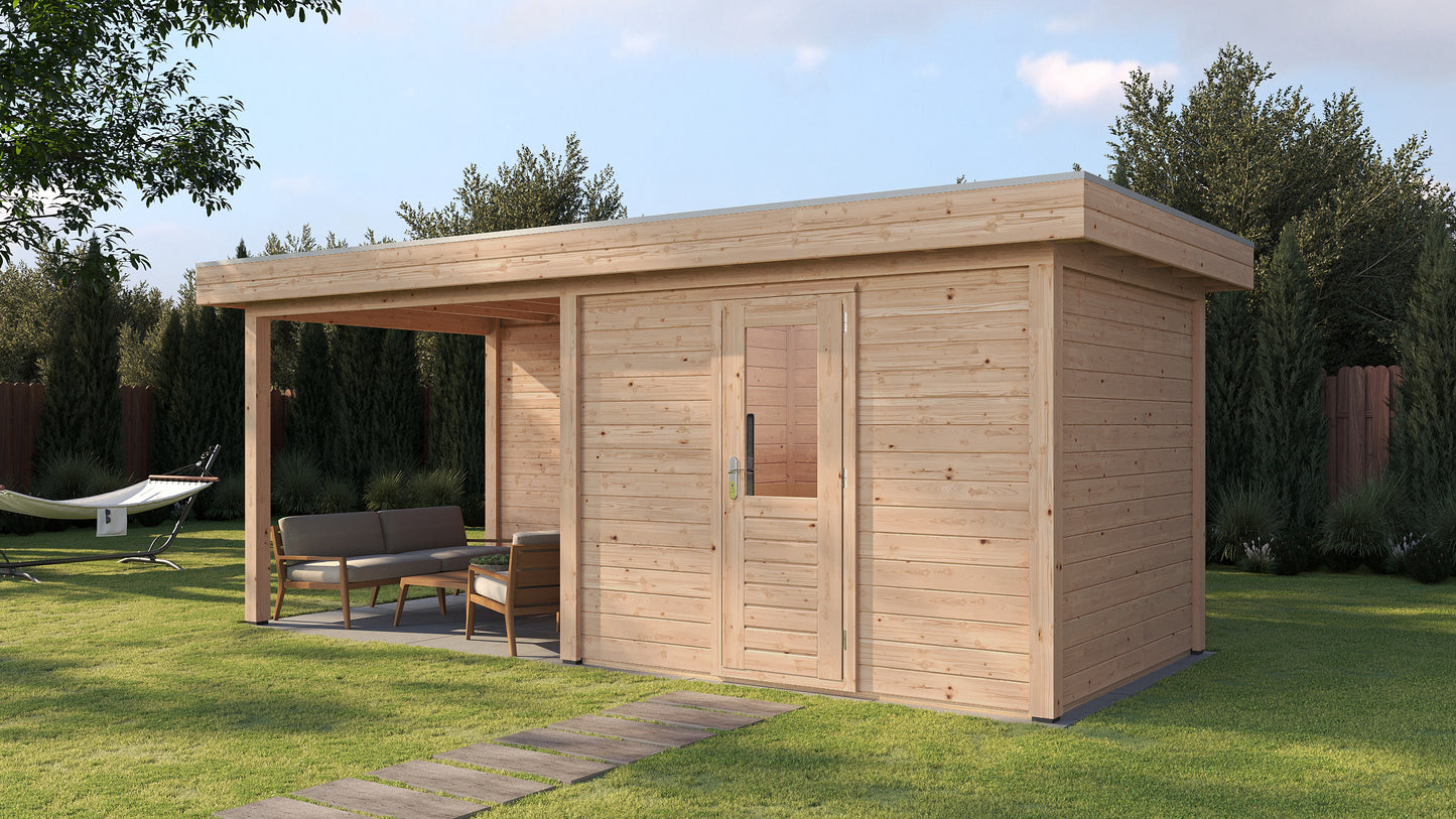 Lugarde Select Modern summerhouse 28mm with veranda Gloucester 300x250cm + 300cm - Untreated