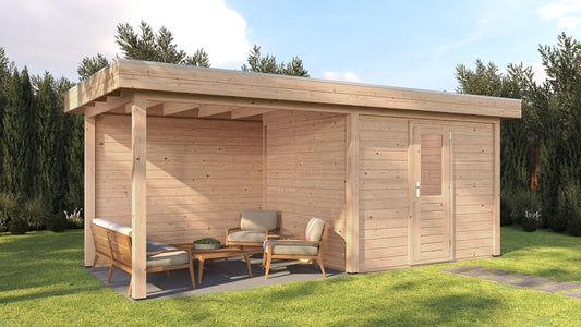 Lugarde Select Modern summerhouse 28mm with veranda Gloucester 300x250cm + 300cm - Untreated