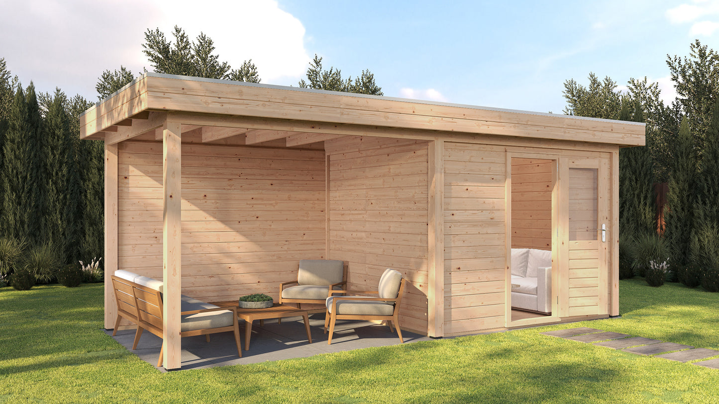 Lugarde Select Modern summerhouse 28mm with veranda Gloucester 300x250cm + 300cm - Untreated