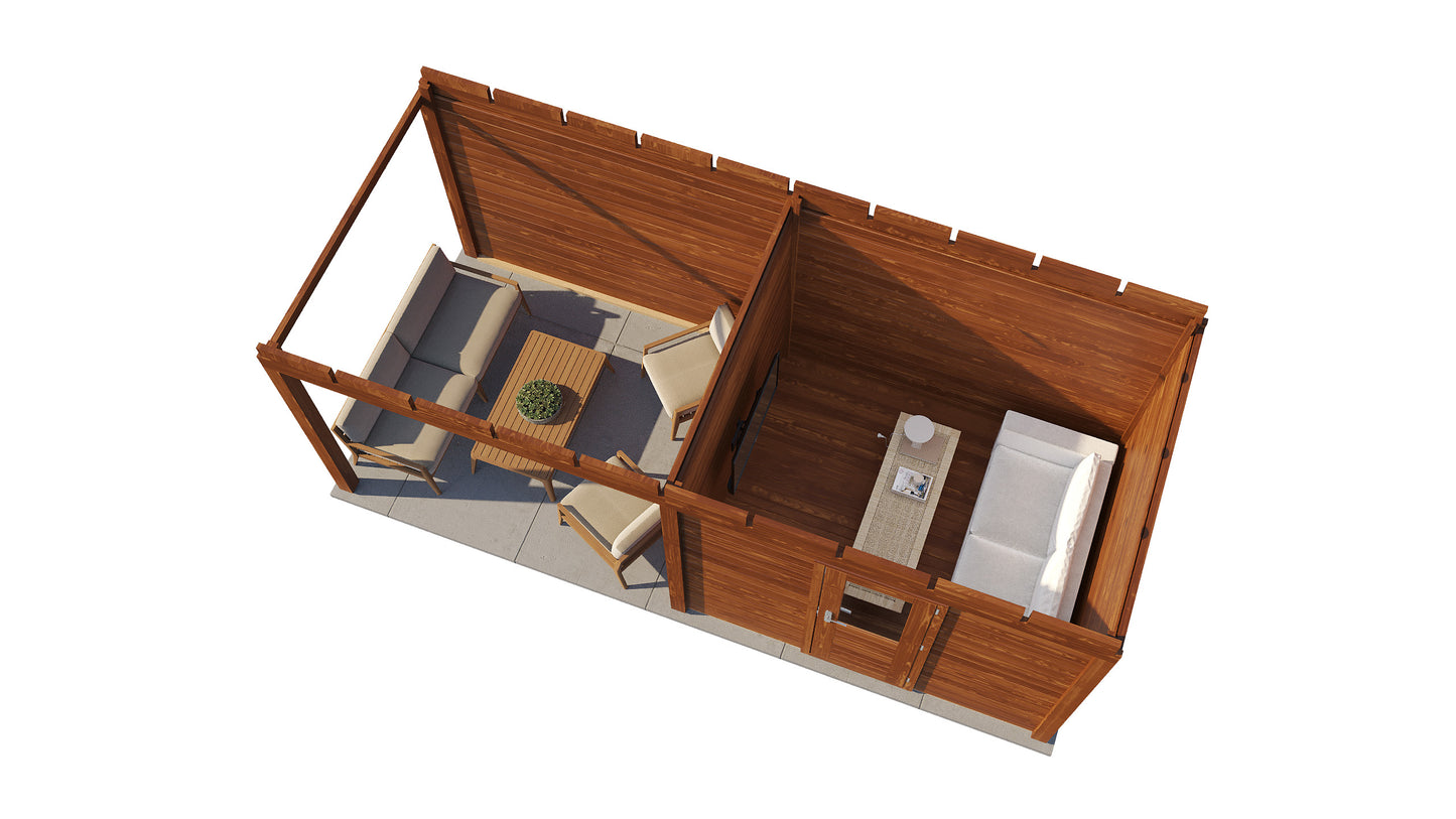 Lugarde Select Modern summerhouse 28mm with veranda Gloucester 300x250cm + 300cm - Brown Wood Oil