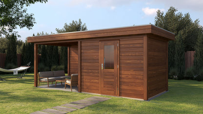 Lugarde Select Modern summerhouse 28mm with veranda Gloucester 300x250cm + 300cm - Brown Wood Oil