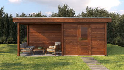 Lugarde Select Modern summerhouse 28mm with veranda Gloucester 300x250cm + 300cm - Brown Wood Oil