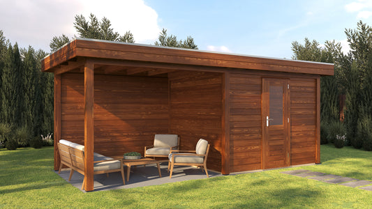 Lugarde Select Modern summerhouse 28mm with veranda Gloucester 300x250cm + 300cm - Brown Wood Oil