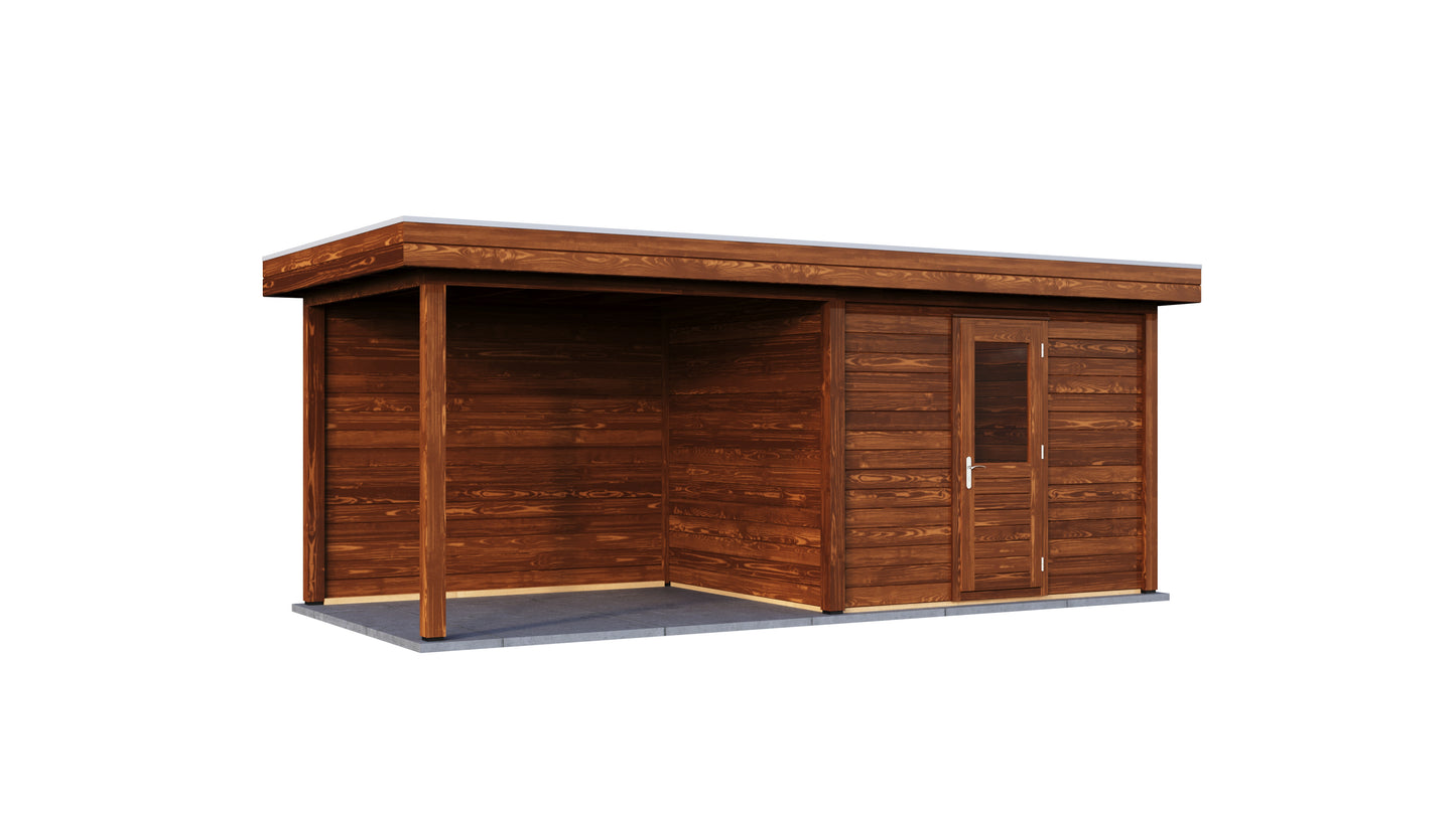Lugarde Select Modern summerhouse 28mm with veranda Gloucester 300x250cm + 300cm - Brown Wood Oil