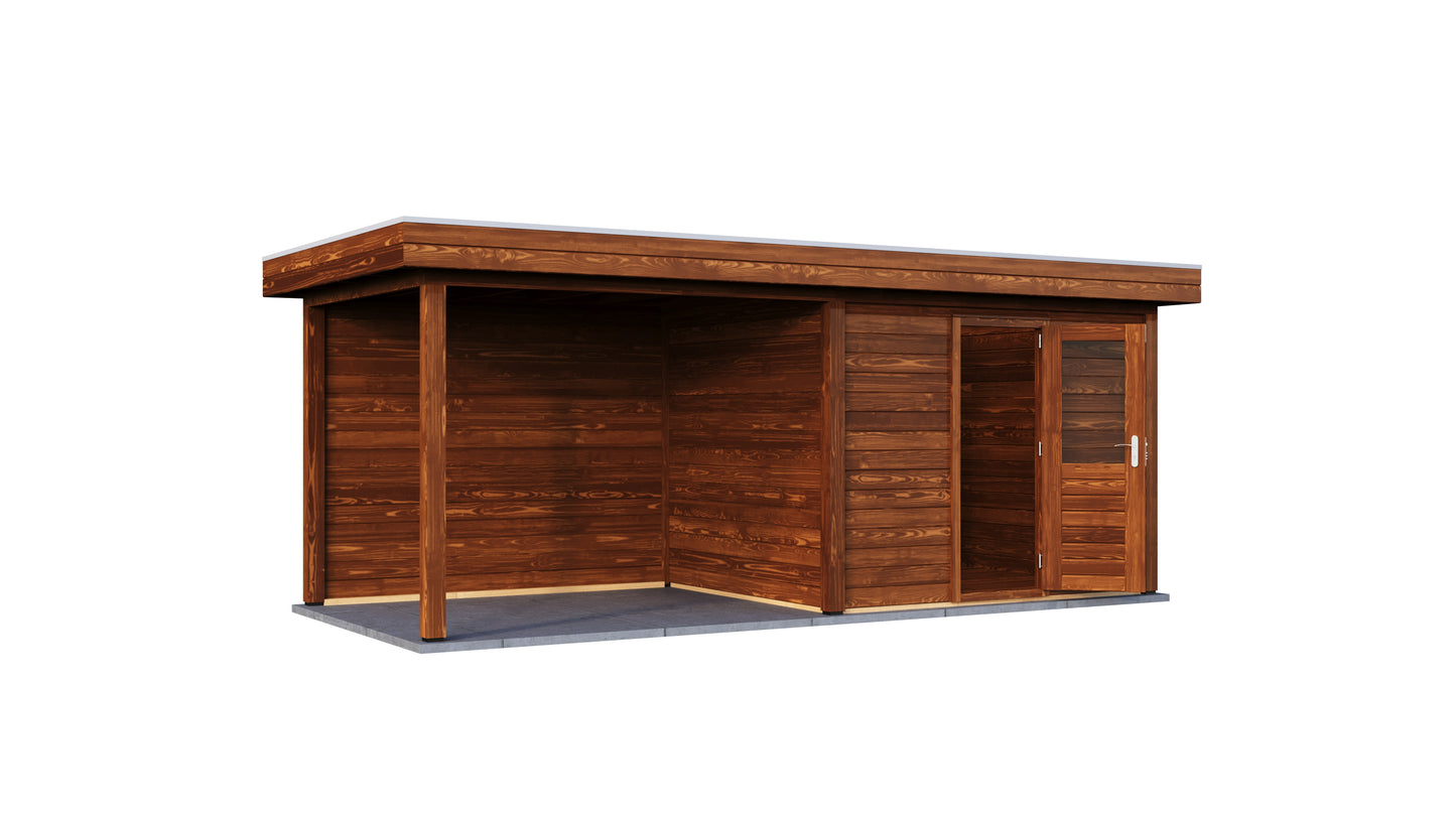 Lugarde Select Modern summerhouse 28mm with veranda Gloucester 300x250cm + 300cm - Brown Wood Oil