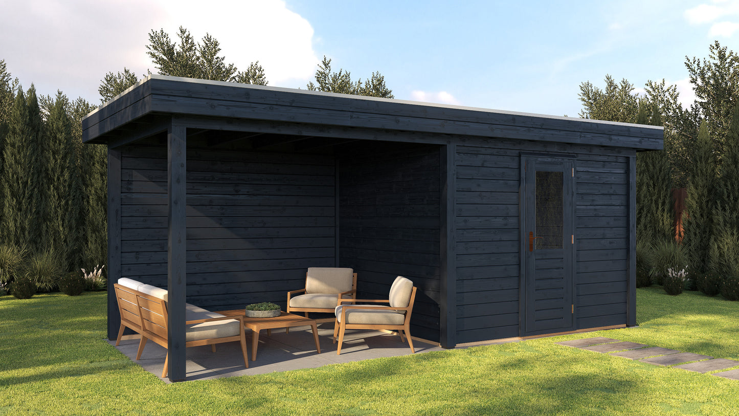 Lugarde Select Modern summerhouse 28mm with veranda Gloucester 300x250cm + 300cm - Black Wood Oil