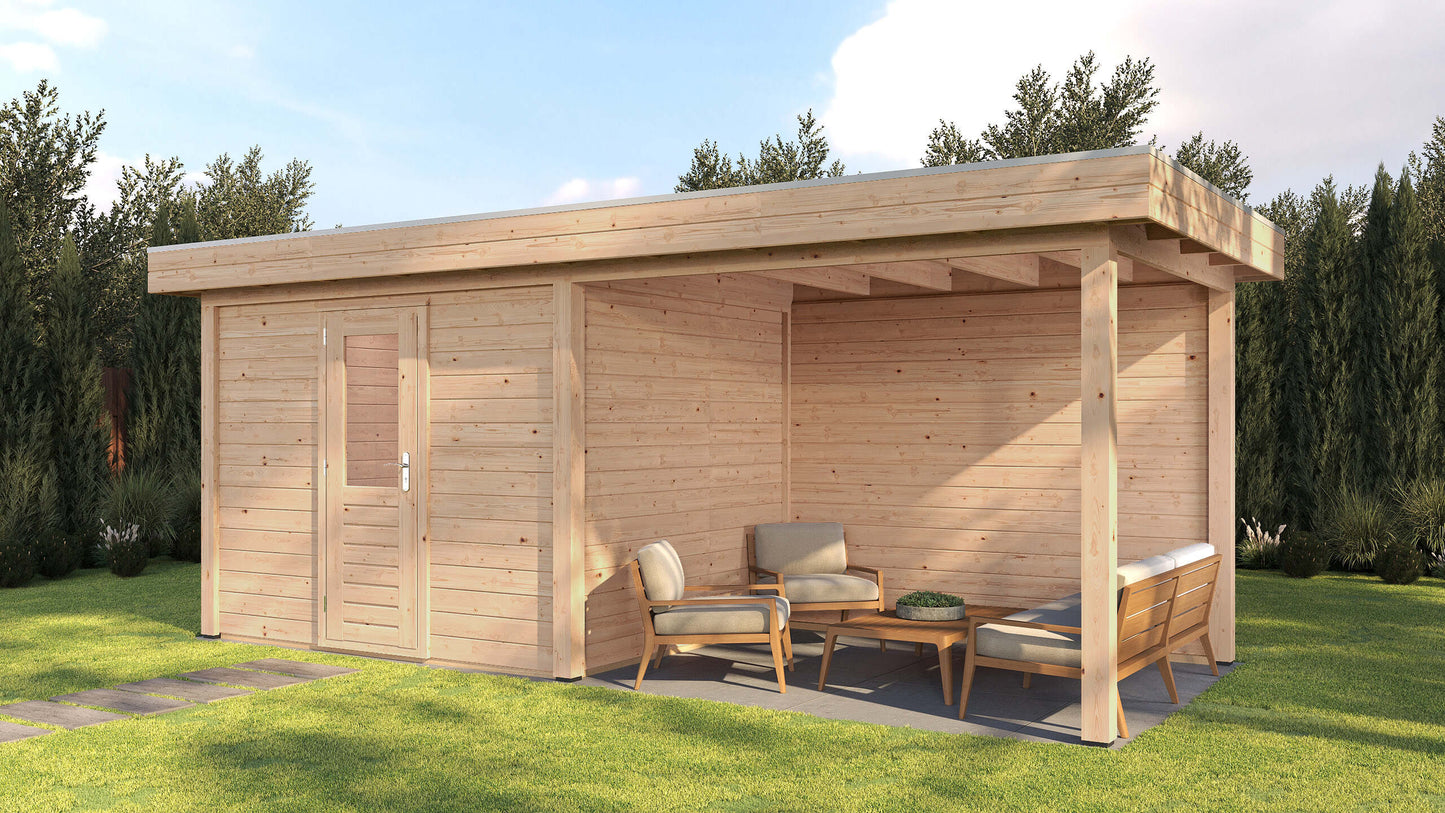 Lugarde Select Modern summerhouse 28mm with veranda Gloucester 300x250cm + 300cm - Untreated