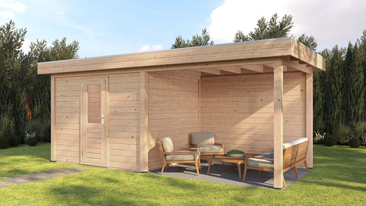 Lugarde Select Modern summerhouse 28mm with veranda Gloucester 300x250cm + 300cm - Untreated