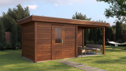 Lugarde Select Modern summerhouse 28mm with veranda Gloucester 300x250cm + 300cm - Brown Wood Oil