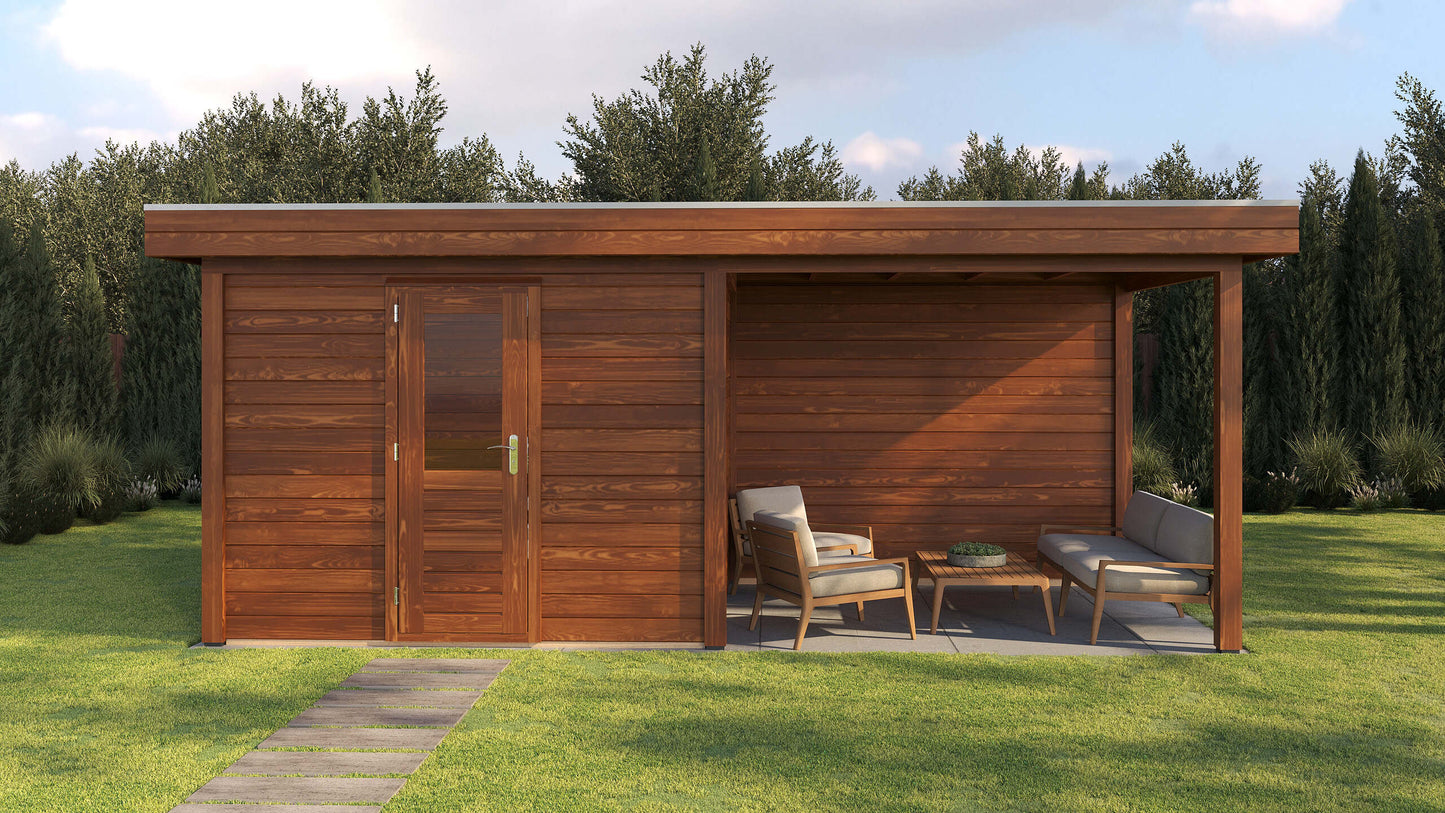 Lugarde Select Modern summerhouse 28mm with veranda Gloucester 300x250cm + 300cm - Brown Wood Oil