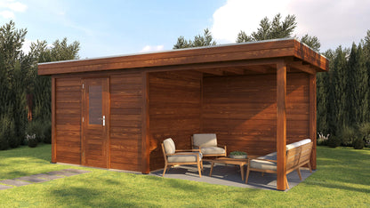 Lugarde Select Modern summerhouse 28mm with veranda Gloucester 300x250cm + 300cm - Brown Wood Oil