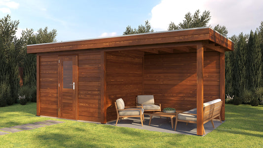 Lugarde Select Modern summerhouse 28mm with veranda Gloucester 300x250cm + 300cm - Brown Wood Oil
