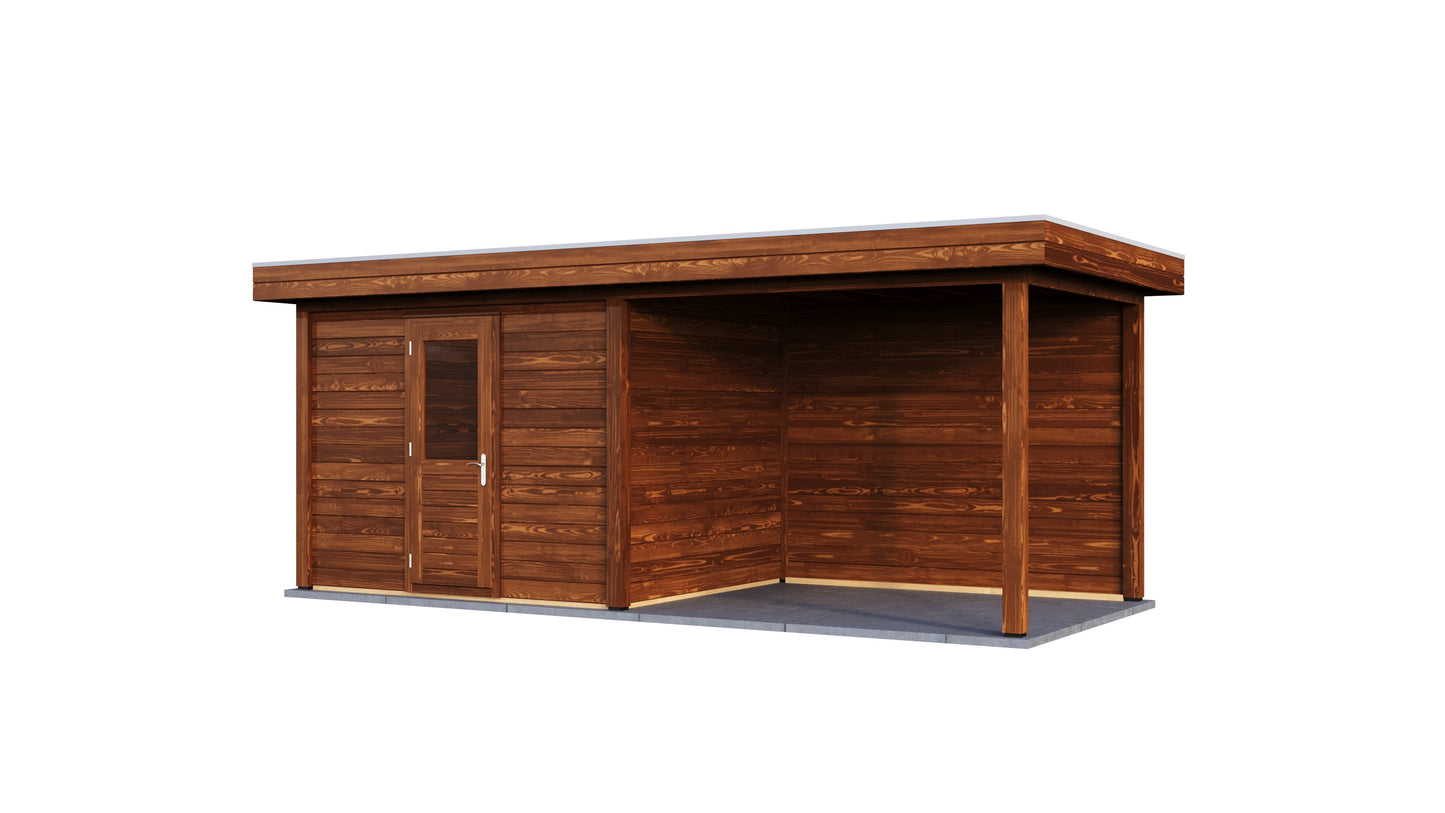 Lugarde Select Modern summerhouse 28mm with veranda Gloucester 300x250cm + 300cm - Brown Wood Oil