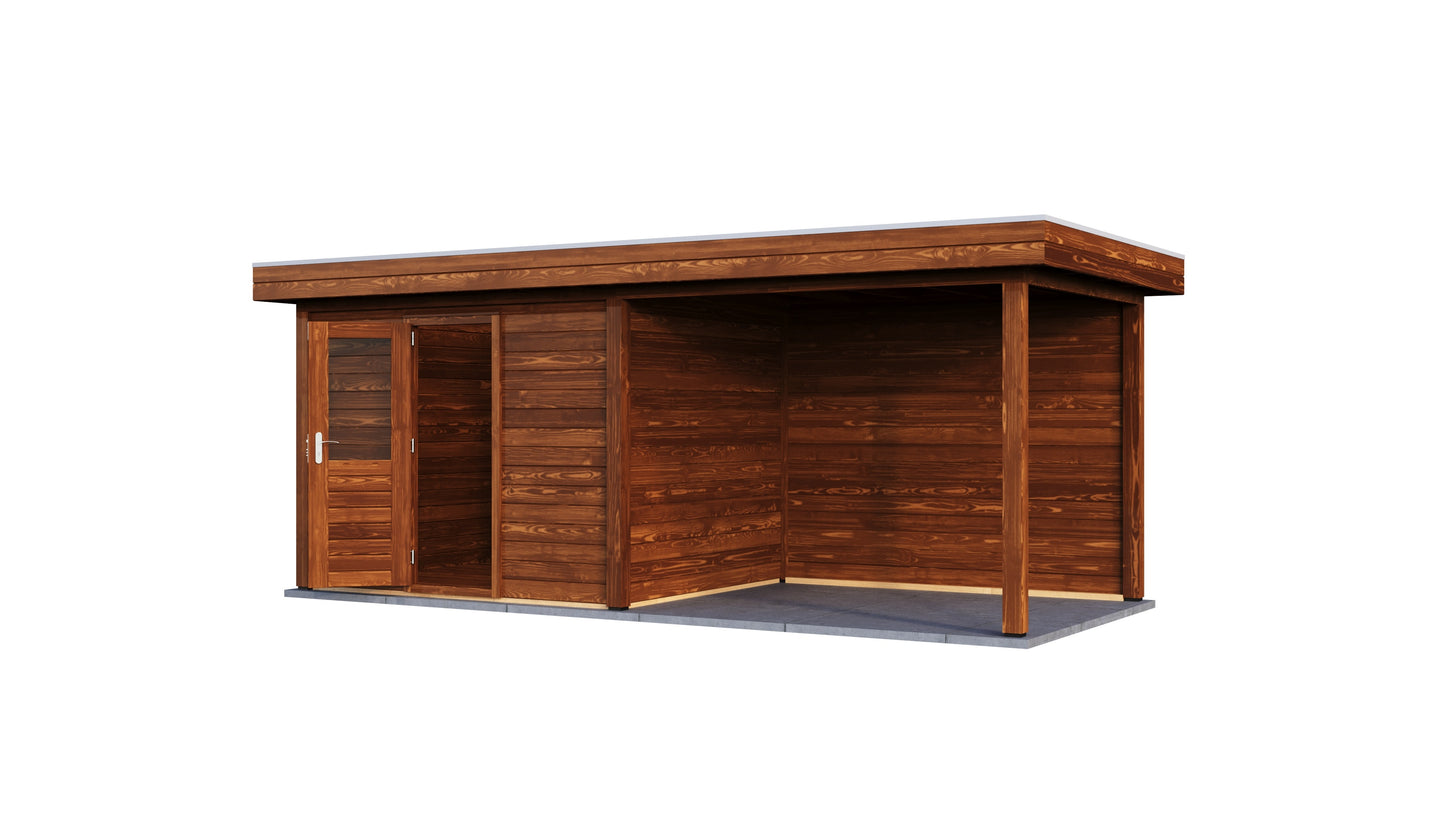 Lugarde Select Modern summerhouse 28mm with veranda Gloucester 300x250cm + 300cm - Brown Wood Oil