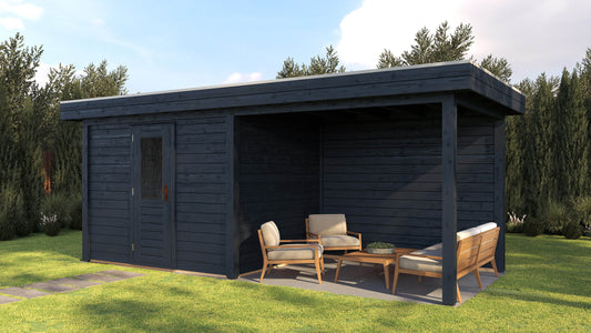 Lugarde Select Modern summerhouse 28mm with veranda Gloucester 300x250cm + 300cm - Black Wood Oil