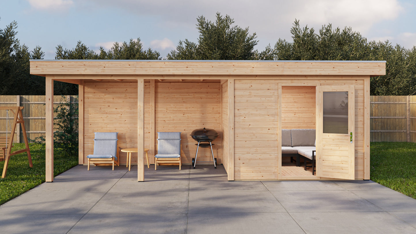 Lugarde Select Modern summerhouse 28mm with veranda Edinburgh 300x250cm + 400cm - Untreated