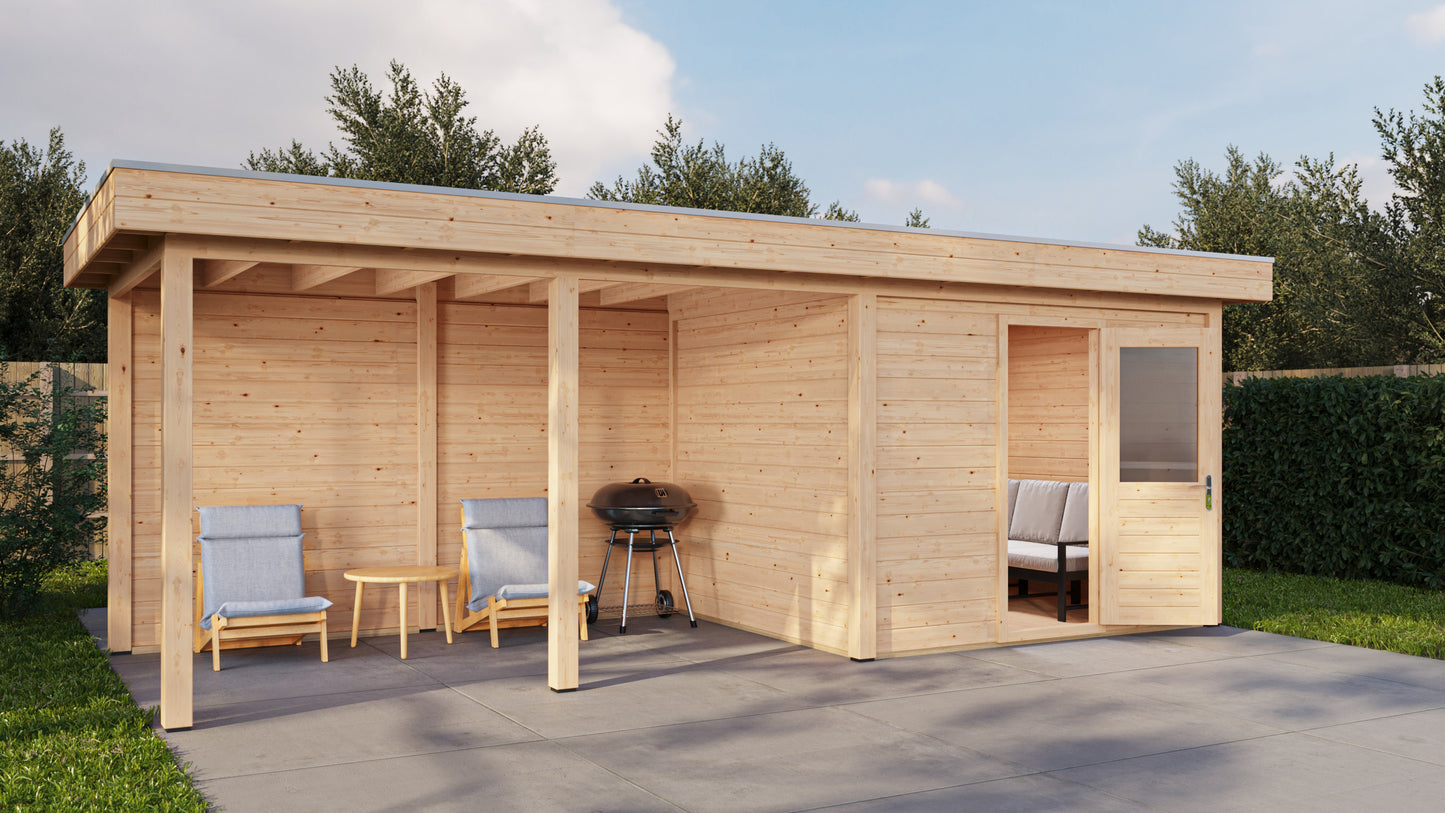 Lugarde Select Modern summerhouse 28mm with veranda Edinburgh 300x250cm + 400cm - Untreated