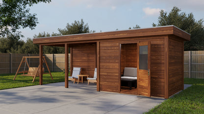 Lugarde Select Modern summerhouse 28mm with veranda Edinburgh 300x250cm + 400cm - Brown Wood Oil