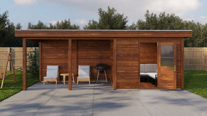 Lugarde Select Modern summerhouse 28mm with veranda Edinburgh 300x250cm + 400cm - Brown Wood Oil