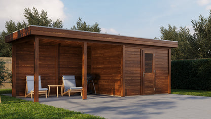 Lugarde Select Modern summerhouse 28mm with veranda Edinburgh 300x250cm + 400cm - Brown Wood Oil