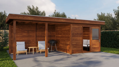 Lugarde Select Modern summerhouse 28mm with veranda Edinburgh 300x250cm + 400cm - Brown Wood Oil