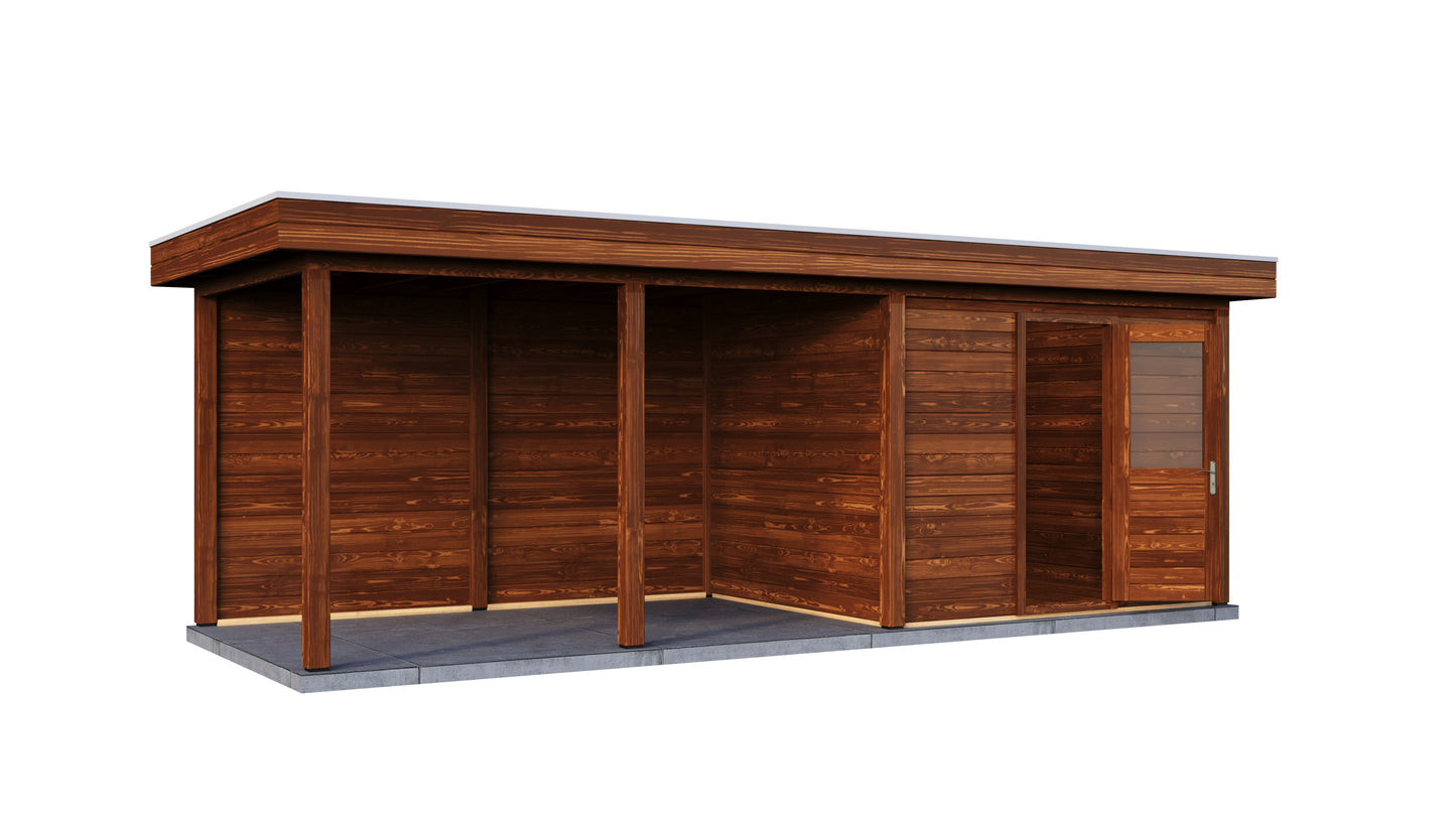 Lugarde Select Modern summerhouse 28mm with veranda Edinburgh 300x250cm + 400cm - Brown Wood Oil
