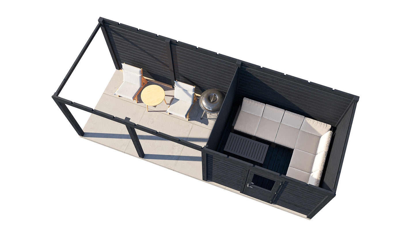 Lugarde Select Modern summerhouse 28mm with veranda Edinburgh 300x250cm + 400cm - Black Wood Oil