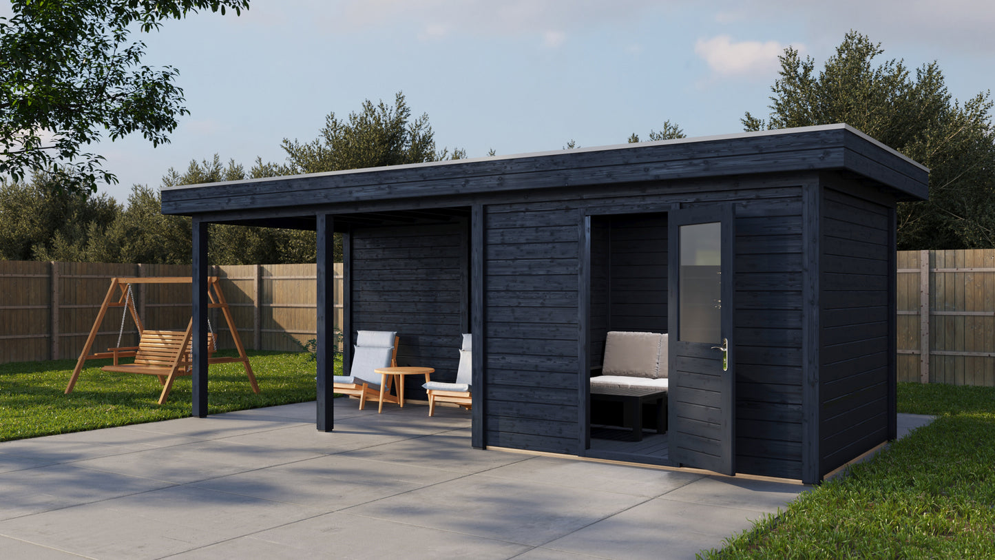 Lugarde Select Modern summerhouse 28mm with veranda Edinburgh 300x250cm + 400cm - Black Wood Oil