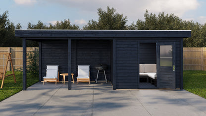 Lugarde Select Modern summerhouse 28mm with veranda Edinburgh 300x250cm + 400cm - Black Wood Oil