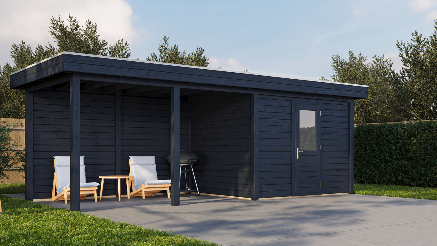 Lugarde Select Modern summerhouse 28mm with veranda Edinburgh 300x250cm + 400cm - Black Wood Oil