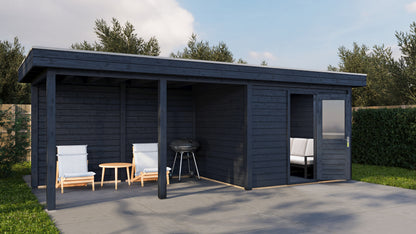 Lugarde Select Modern summerhouse 28mm with veranda Edinburgh 300x250cm + 400cm - Black Wood Oil