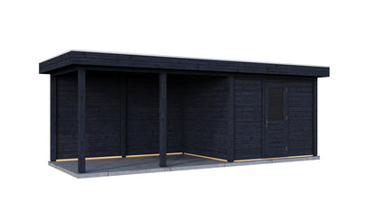 Lugarde Select Modern summerhouse 28mm with veranda Edinburgh 300x250cm + 400cm - Black Wood Oil
