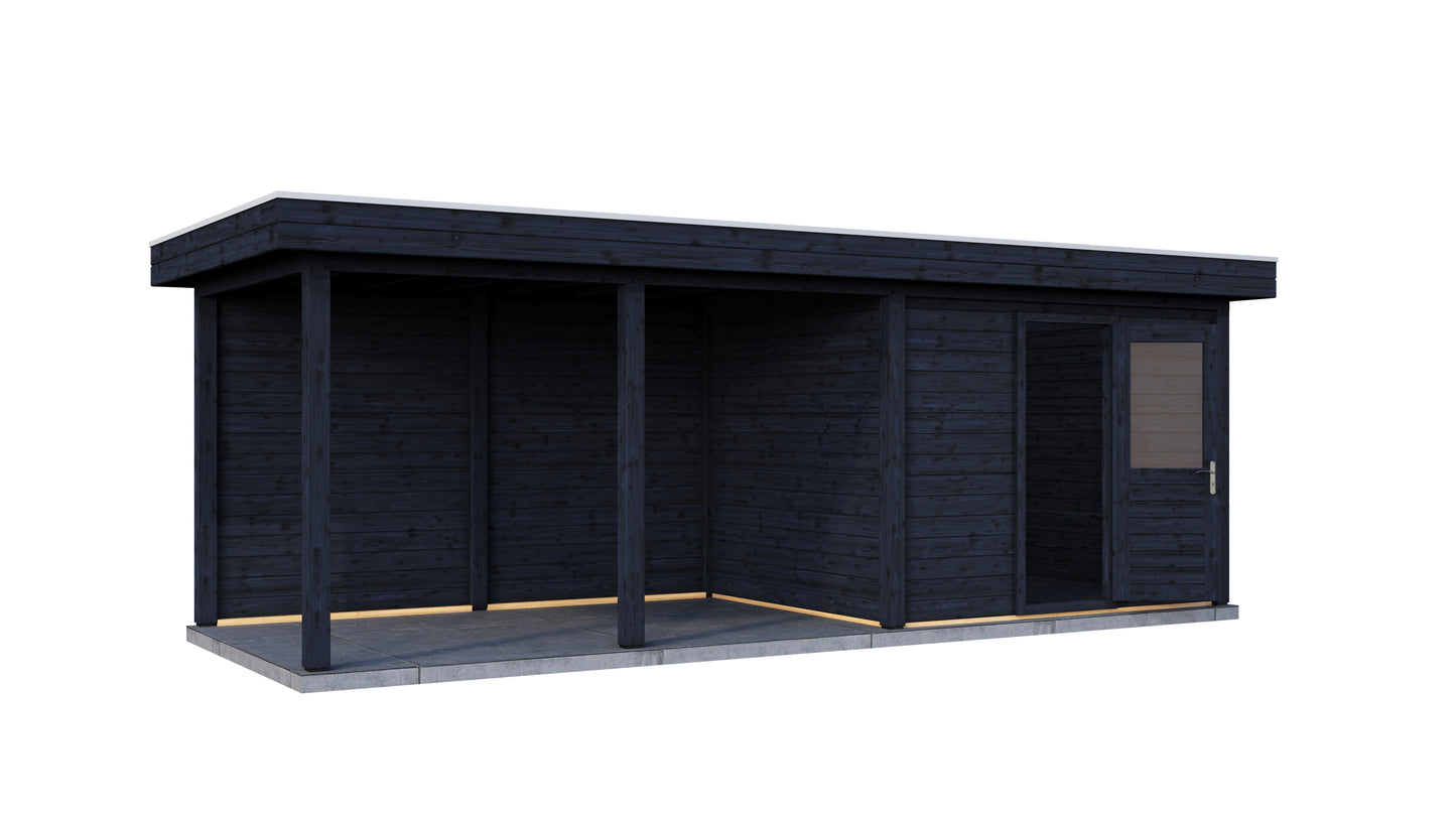 Lugarde Select Modern summerhouse 28mm with veranda Edinburgh 300x250cm + 400cm - Black Wood Oil