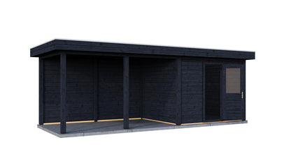 Lugarde Select Modern summerhouse 28mm with veranda Edinburgh 300x250cm + 400cm - Black Wood Oil