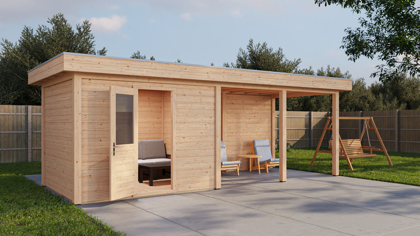 Lugarde Select Modern summerhouse 28mm with veranda Edinburgh 300x250cm + 400cm - Untreated