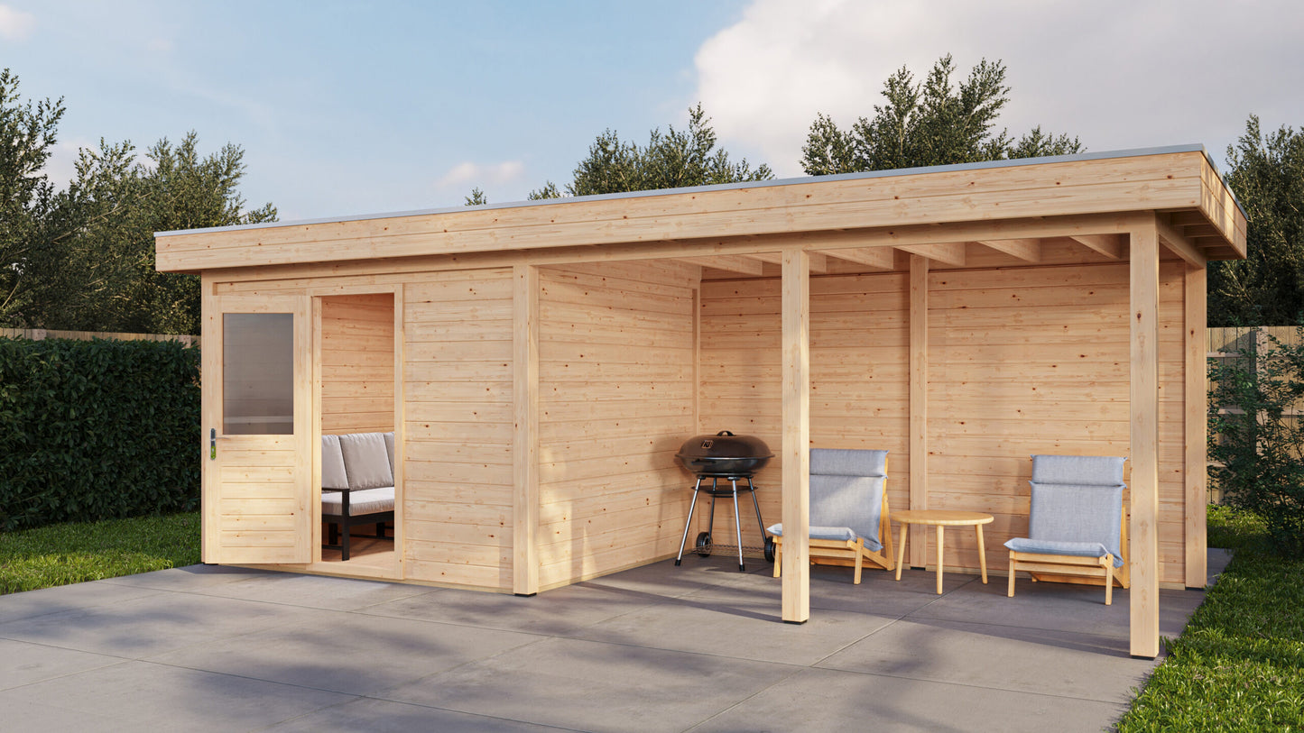 Lugarde Select Modern summerhouse 28mm with veranda Edinburgh 300x250cm + 400cm - Untreated