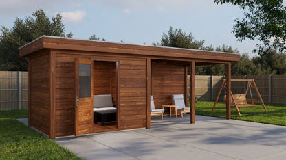 Lugarde Select Modern summerhouse 28mm with veranda Edinburgh 300x250cm + 400cm - Brown Wood Oil