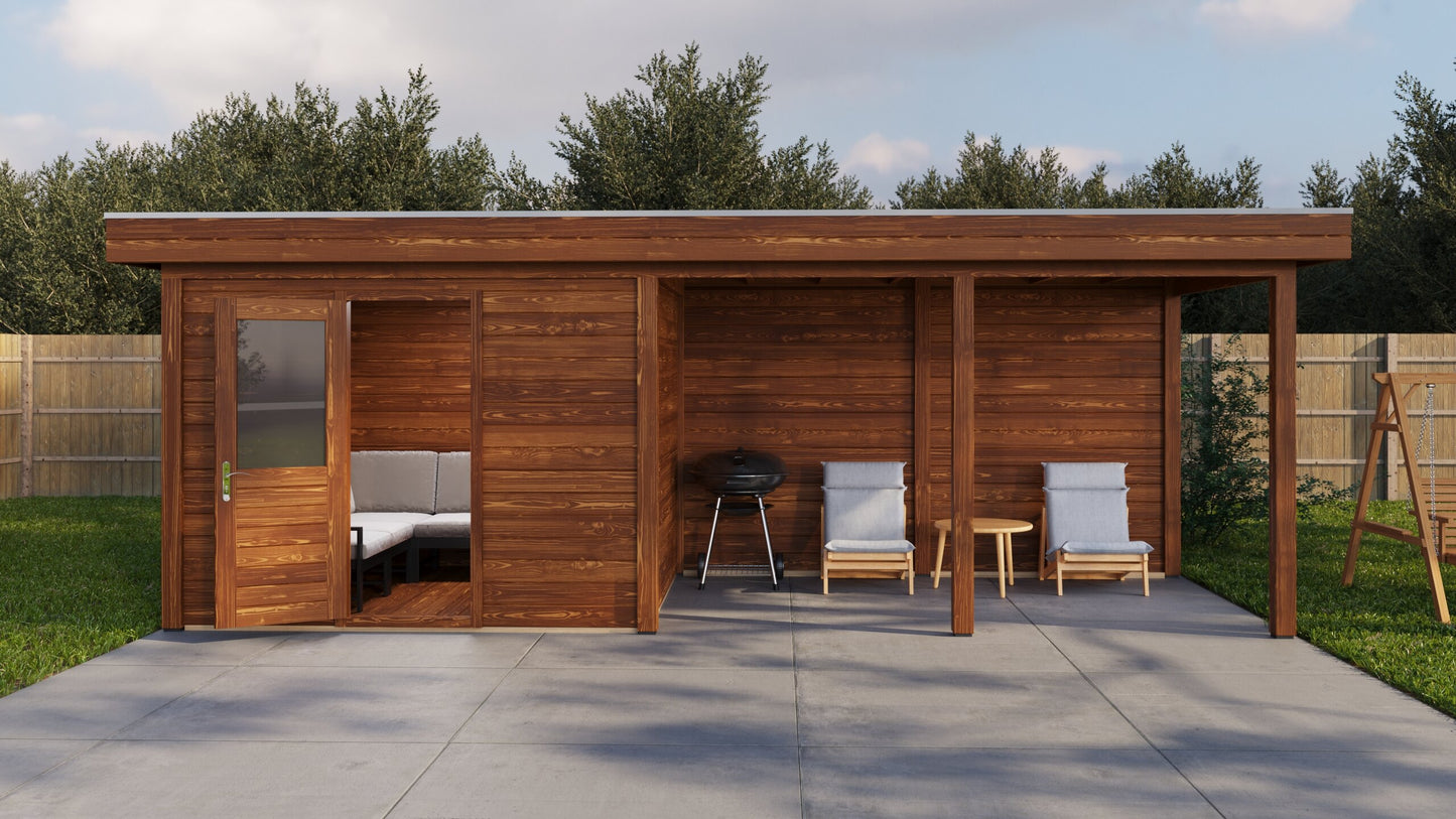Lugarde Select Modern summerhouse 28mm with veranda Edinburgh 300x250cm + 400cm - Brown Wood Oil