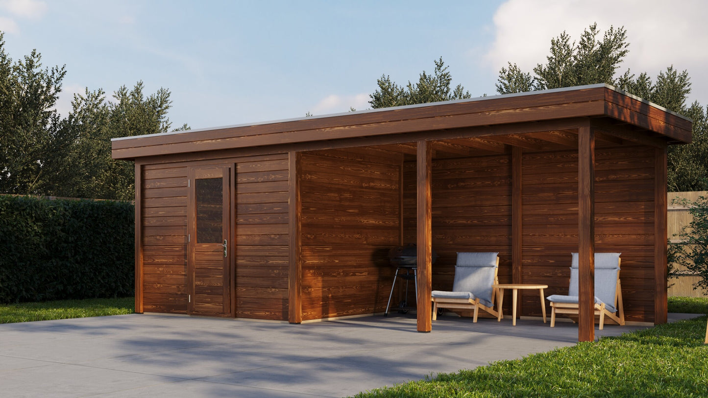 Lugarde Select Modern summerhouse 28mm with veranda Edinburgh 300x250cm + 400cm - Brown Wood Oil