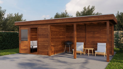 Lugarde Select Modern summerhouse 28mm with veranda Edinburgh 300x250cm + 400cm - Brown Wood Oil