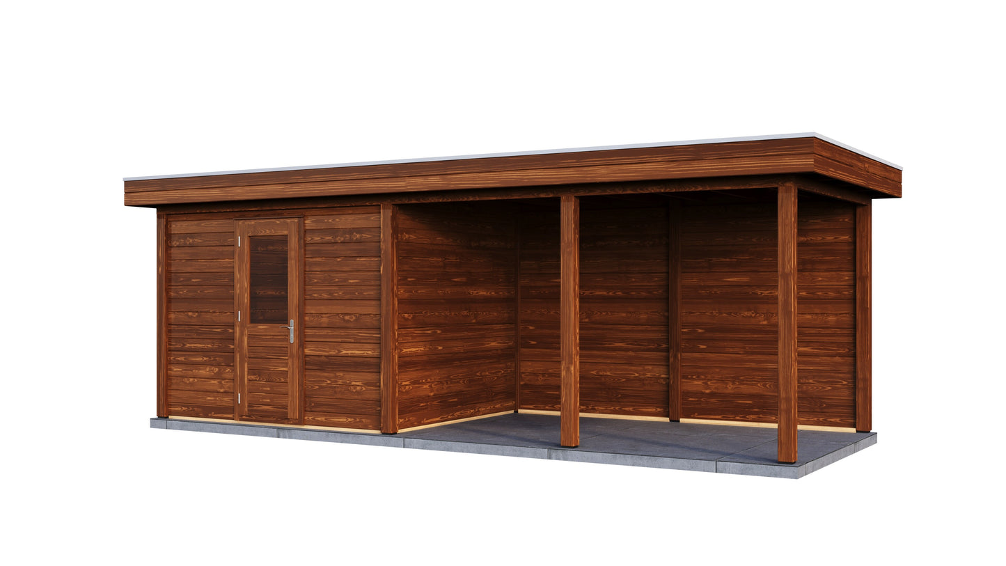 Lugarde Select Modern summerhouse 28mm with veranda Edinburgh 300x250cm + 400cm - Brown Wood Oil