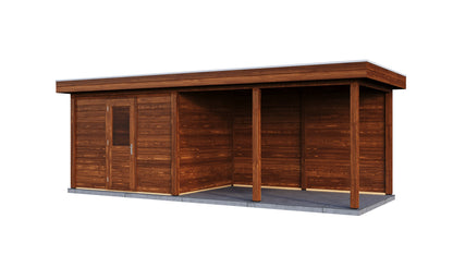 Lugarde Select Modern summerhouse 28mm with veranda Edinburgh 300x250cm + 400cm - Brown Wood Oil
